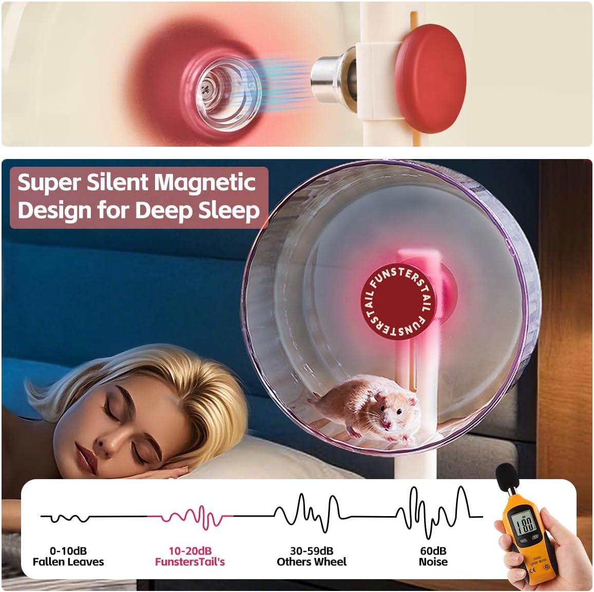 Super Silent Hamster Wheel 8.7 Inch, Magnetic Large Rat Wheel for Chinchilla, Gerbil, Guinea Pig, Cat, Mouse, Sugar Glider and Dwarf, Syrian Hamster Accessories (Tomato Red)