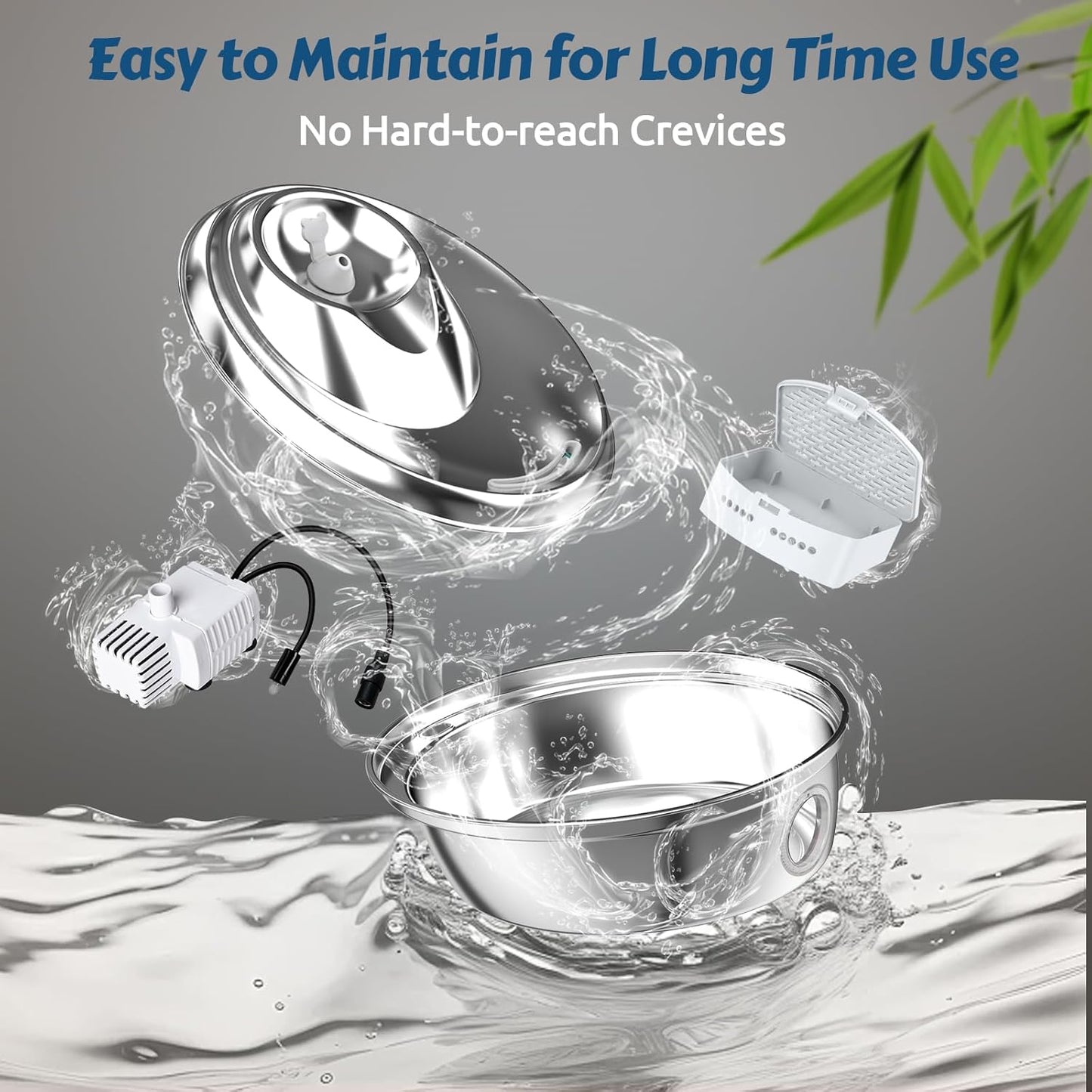 ORSDA Stainless Steel Cat Water Fountain, Automatic Pet Drinking Fountain, 100oz/3L Dog Water Dispenser with LED Water Level Window- 9Pcs Filters（ D66