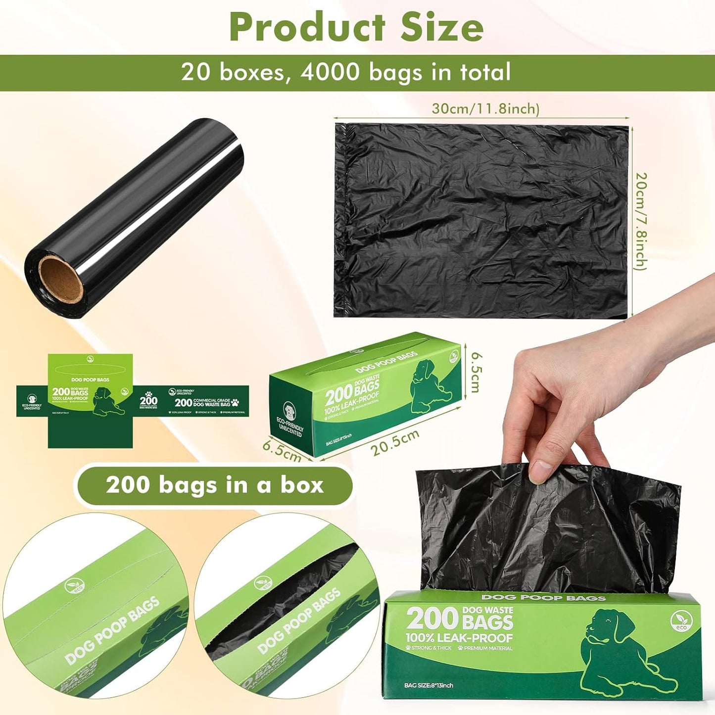 Sherr 20 Boxed Rolls 4000 Counts Dog Poop Bags Bulk Leak Proof Dog Waste Bags Universal Pet Doggy Waste Poop Box for Puppy Pets Outdoor Walking and Travel, 20 Rolls of 200(Black)