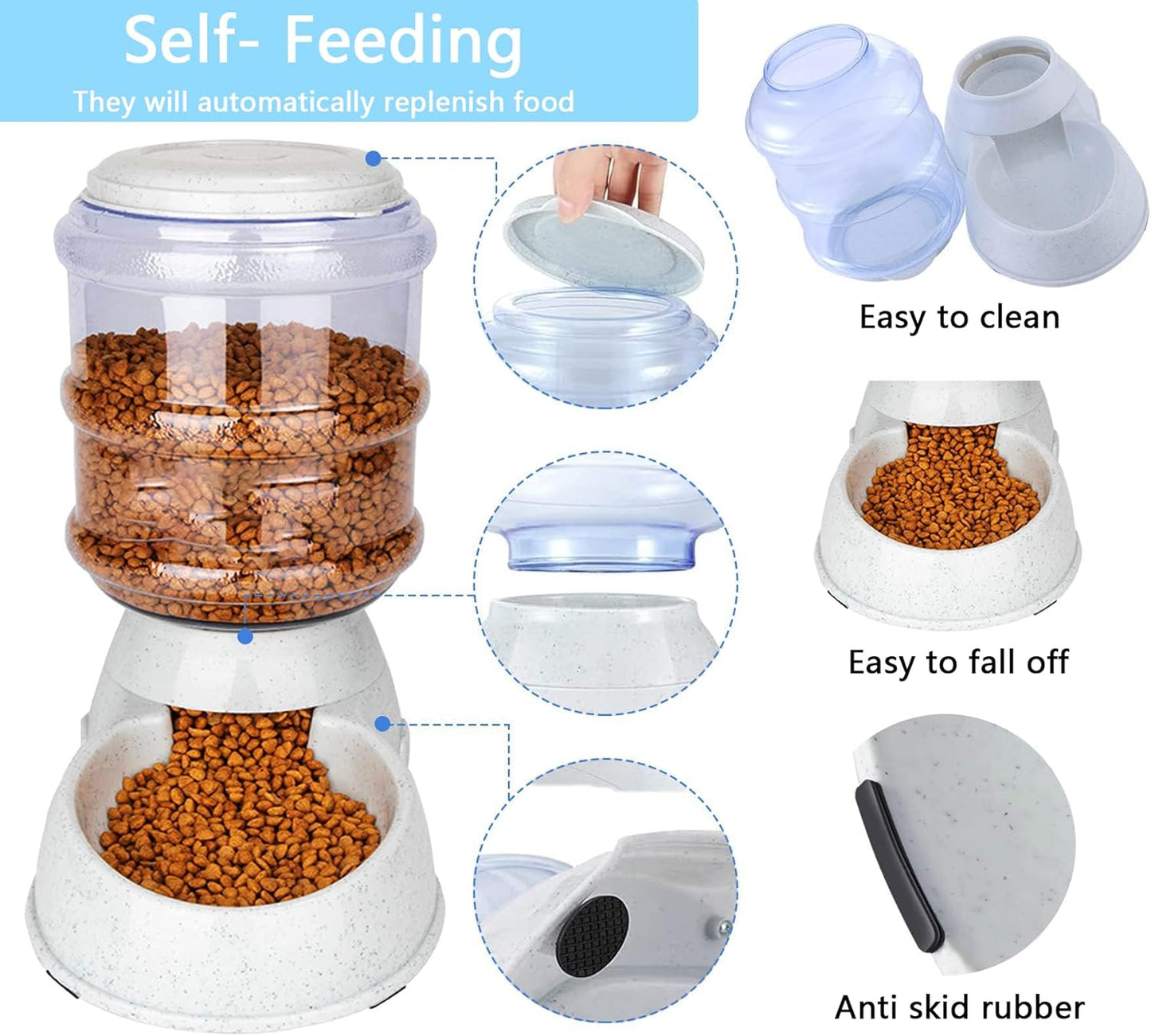 Automatic Dog Feeders, Dog Feeder Dispenser for Large Dogs, 3 Gallon Gravity Automatic Dog Cat Feeder Station, Dry Food Storage Container Bowl for Adult Dogs