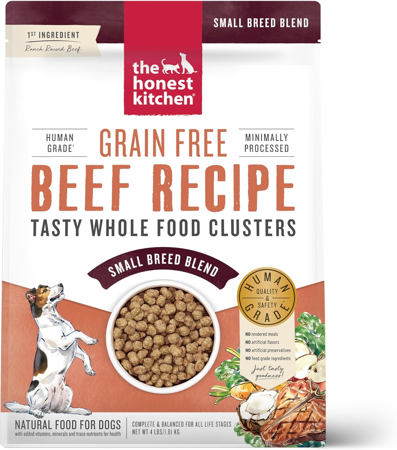 The Honest Kitchen Whole Food Clusters Small Breed Grain Free Beef Dry Dog Food, 4 lb Bag