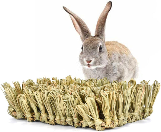 Hamiledyi Rabbit Grass Bed Bunny Natural Straw Woven Mat Guinea Pig Hay Mat Chew Mat for Rabbit Guinea Pig Chinchilla Squirrel Hedgehog(10.6x7.5x3.5inches)