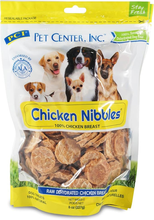 PCI Pet Center Inc. - Chicken Nibbles Dog Treat – 100% Real Raw Dehydrated Chicken Breast Bites for Small, Medium & Large Dogs - 1 lb