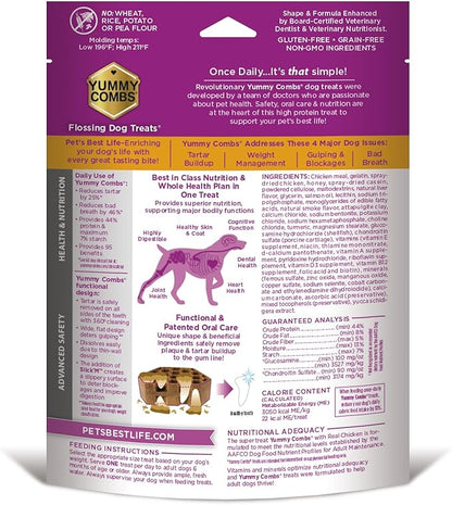 Yummy Combs Dog Dental Treats – Vet VOHC Approved, Removes Tartar & Cleans Teeth – Yummy High Protein Chicken Treat for Extra Small Dogs (Mini Pack, 30 Count)