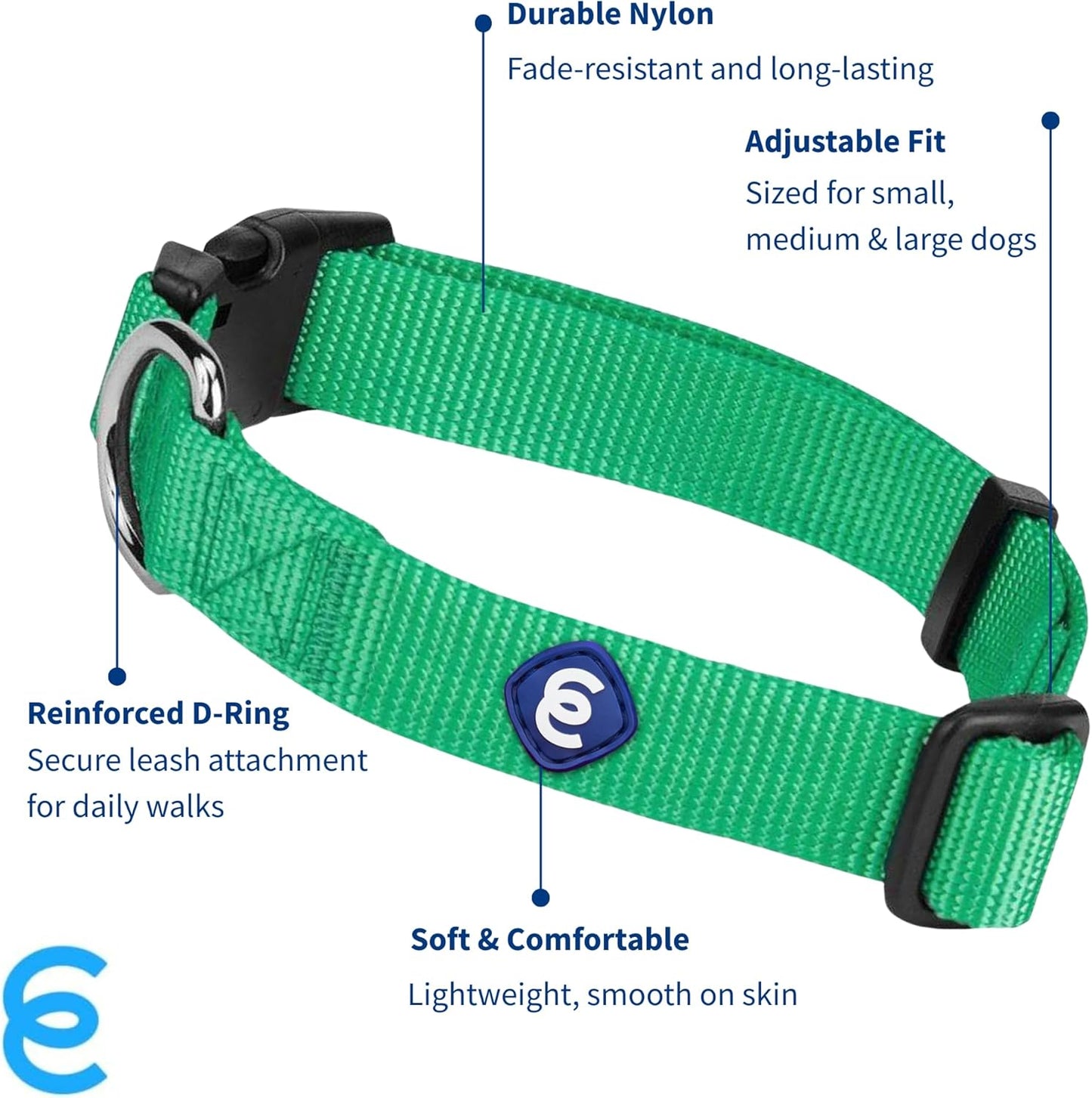 Blueberry Pet Essentials Large Dog Collar in Emerald | Adjustable & Eco-Friendly Durable Nylon Strap | Classic Collar for Large Dogs, Boy & Girl Pets