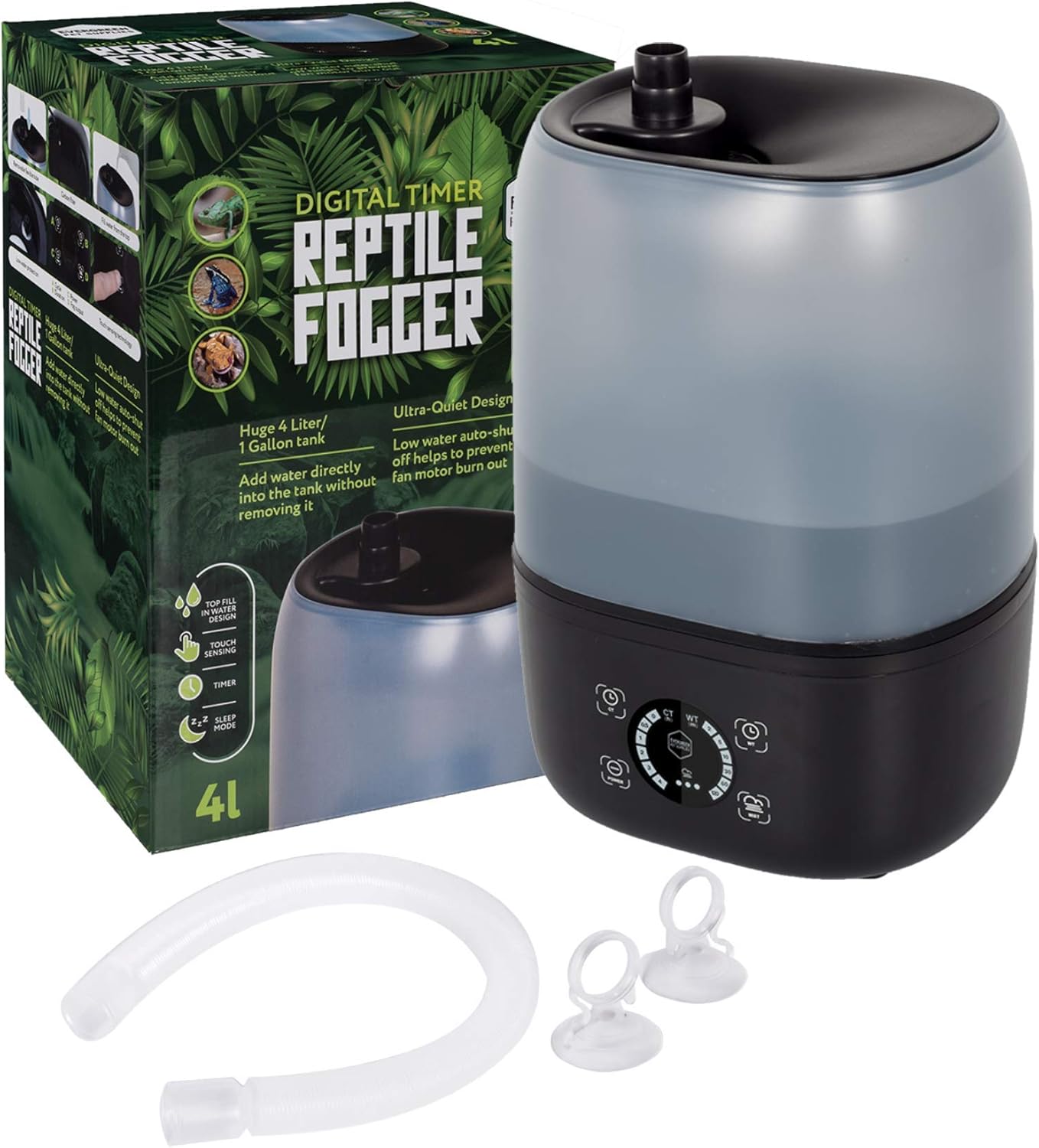 Evergreen Pet Supplies Reptile Fogger Humidifier - 4L Tank, Digital Timer - Automatic Misting System for Terrarium & Amphibian Enclosures