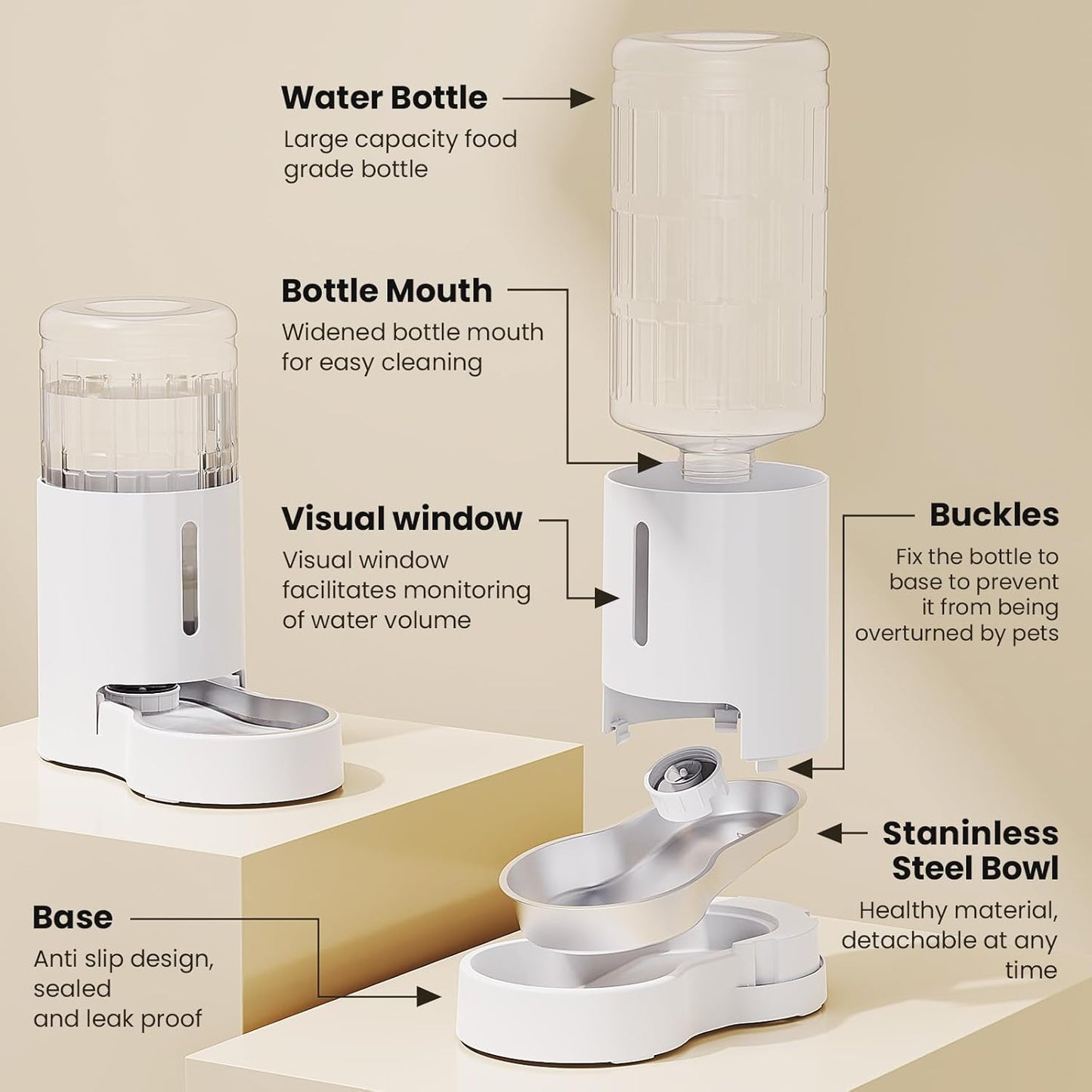 CZPET Automatic 7L Dog and Cat Water Dispenser with Stainless Steel Bowl Gravity Waterer,100% BPA-Free,Large Capacity and Drinking Area Noise-Free for Pets