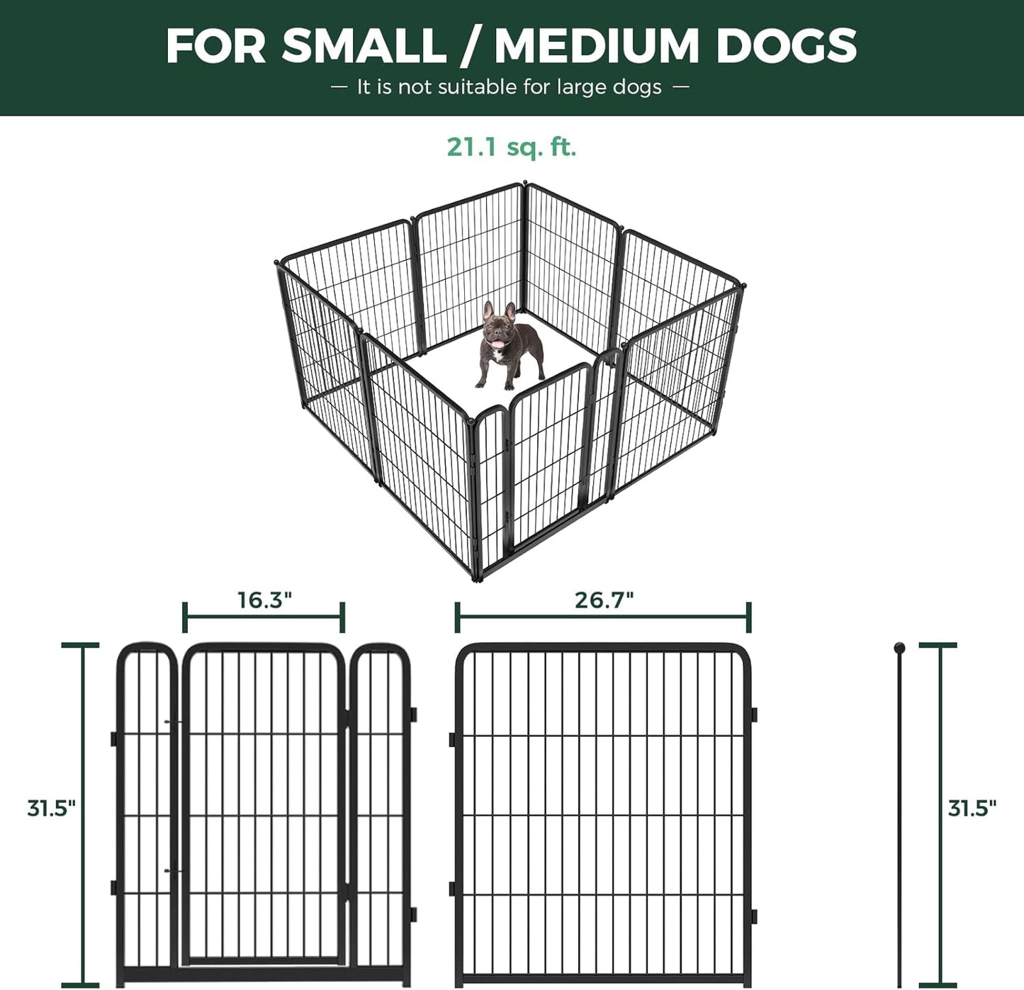 FXW Homeplus Unleashed Indoor Dog Playpen - Stress-Free and Safe Play, Heavy Duty 32 Inch 8 Wire Panels Dog Pen for Small and Medium Dogs, Black│Patented