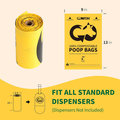 Certified 100% Compostable Poop Bags for Dogs, 120 Count Guaranteed Leak Proof and 18 Microns Extra Thick Dog Waste Bag, 18 Rolls of Plant Based Doggie Poop Bag, No Scented with ASTM D6400 & EN13432