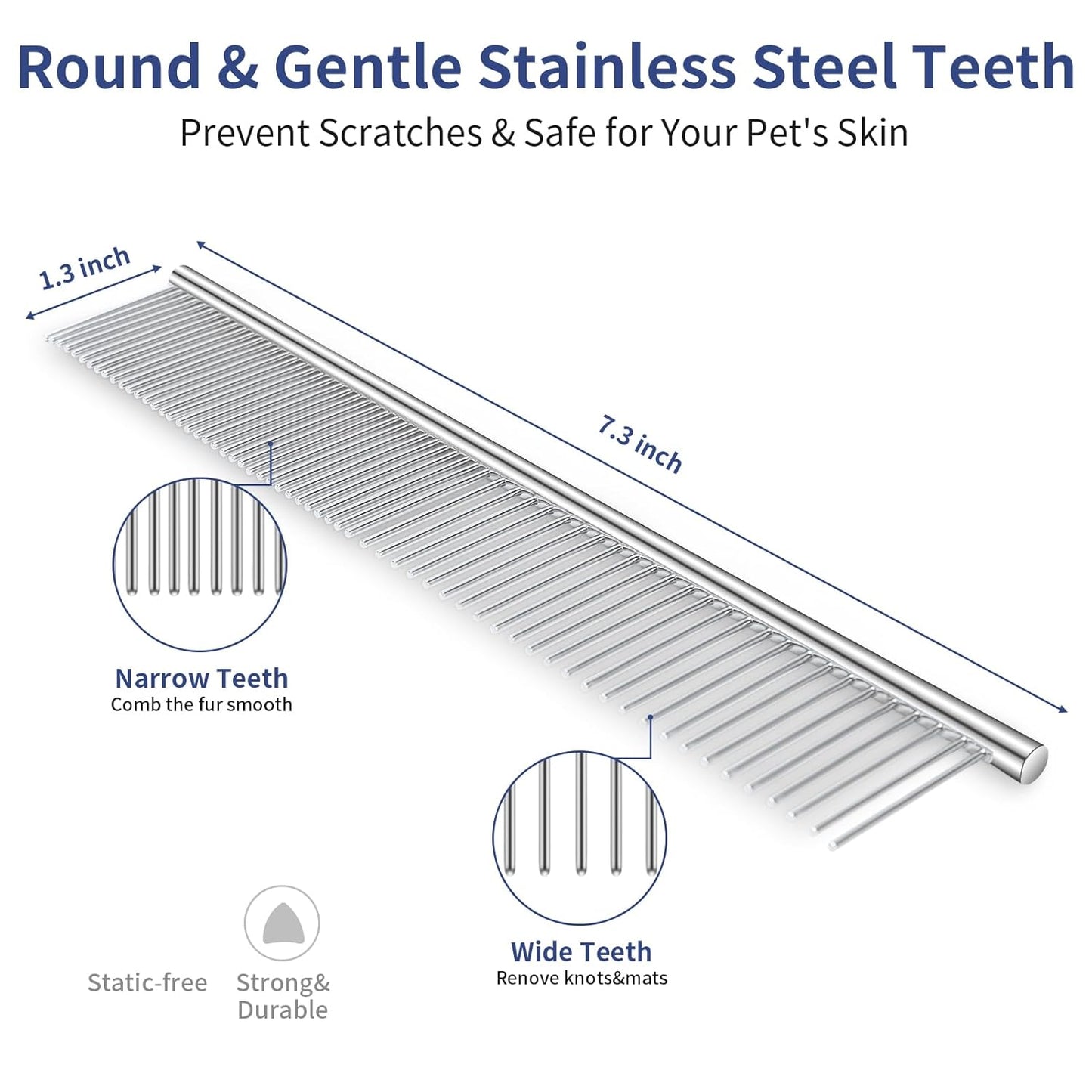 5 in 1 Dog Grooming Kit - Self-Cleaning Slicker Brush for Shedding Short Long Haired Dogs & Cats, Includes Pet Comb, Flea Comb, Bath Brush, Undercoat Rake - Complete Fur Care Set - Blue