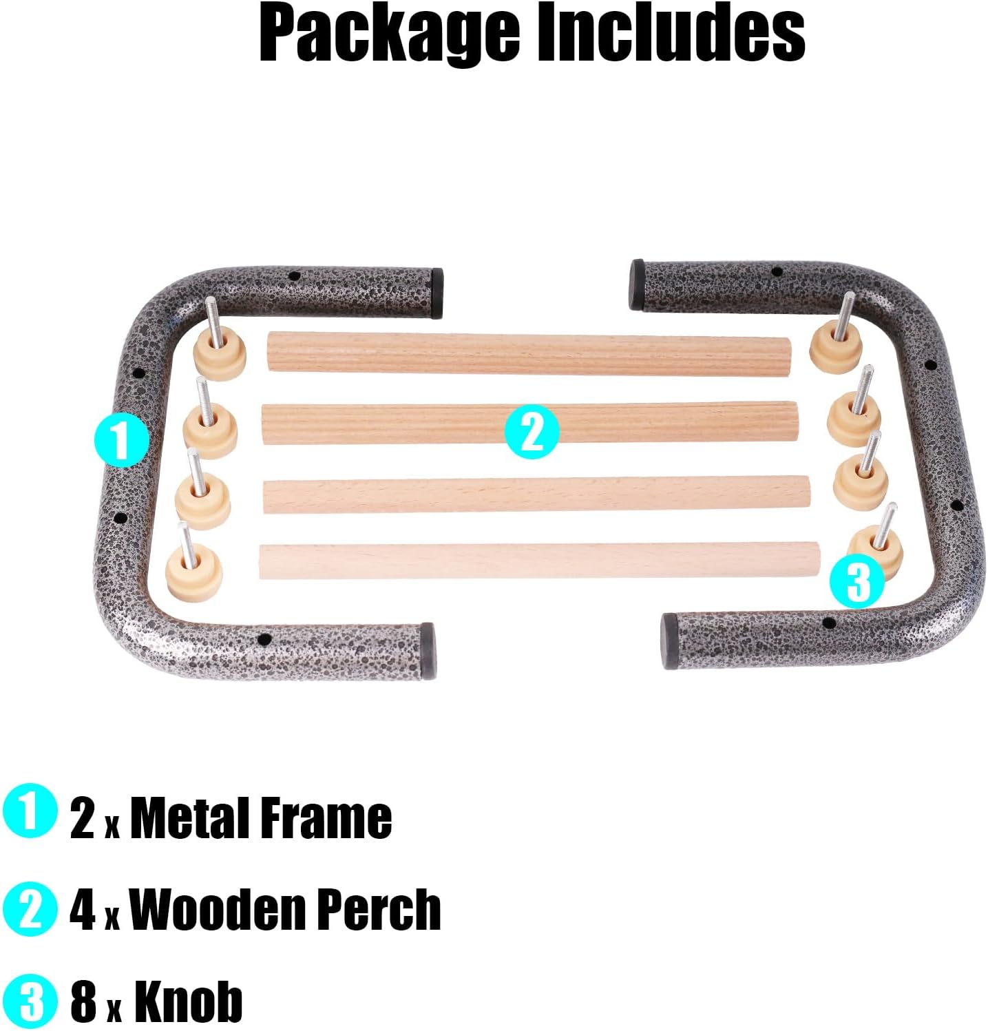 Small Bird Training Perch Table Stand for Parakeet Budgies Cockatiel Conure, Rustproof Durable Heavy Duty Metal Frame with 4 Wooden Bars for Bird to Play Climb and Exercise Toy