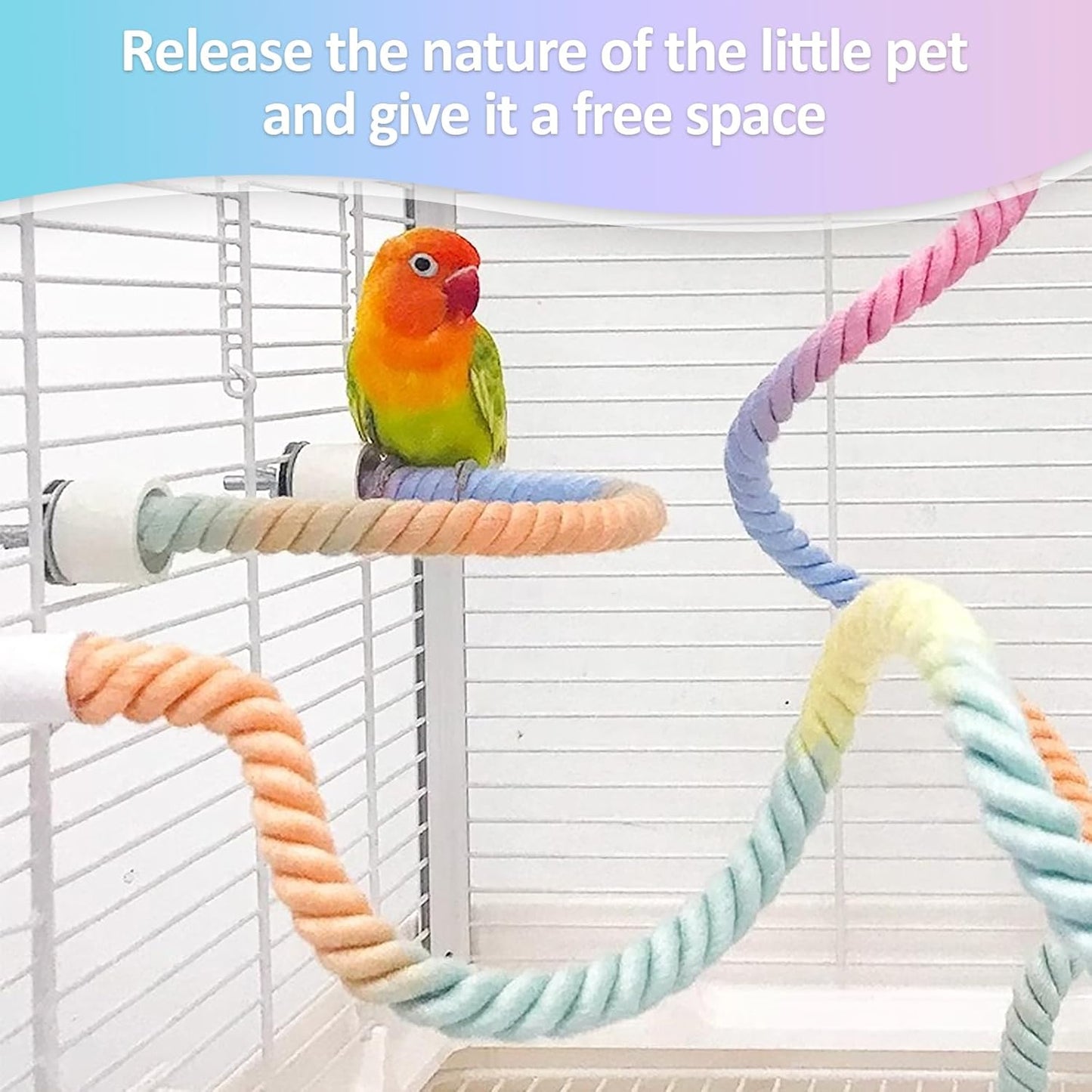 3Pcs Rope Perches for Bird Cages, Gradient Colorful Bendable Climbing Toy for Parrots, Cockatiels, Budgies & More, Bird Swings & Ladders for Medium Birds
