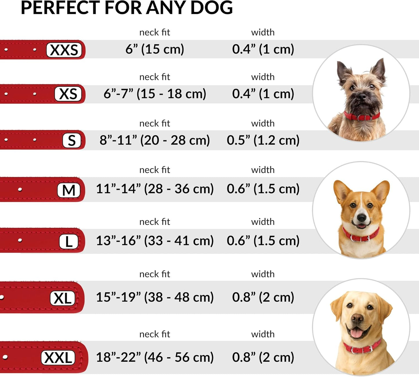 CollarDirect Rolled Leather Dog Collar, Soft Padded Round Puppy Collar, Handmade Genuine Leather Collar Dog Small Large Cat Collars 13 Colors (18-22 Inch, Red Smooth)