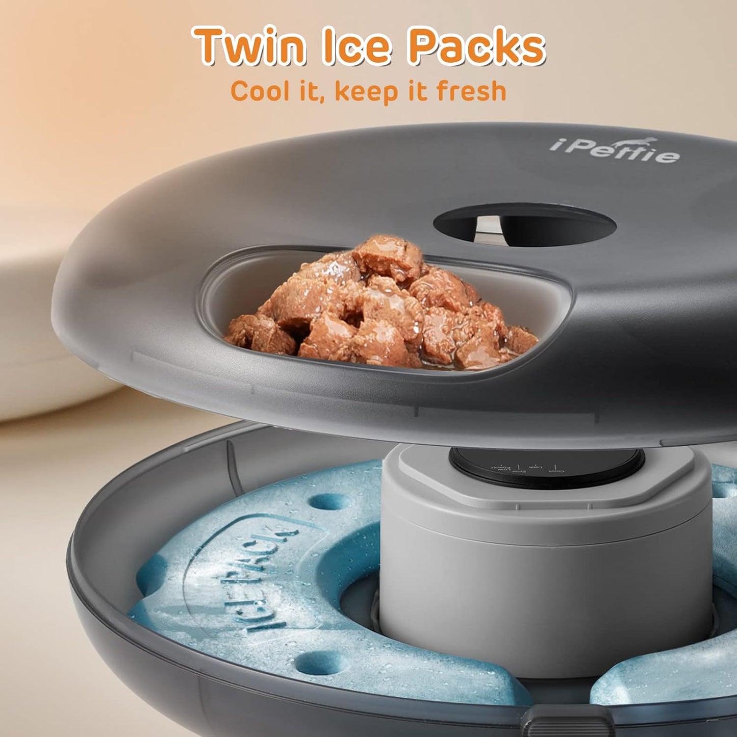 iPettie Donut Frost 6 Meal Cordless Automatic Pet Feeder, Dry & Wet Food Automatic Cat Feeder with Two Ice Packs, Rechargeable Massive Battery, Programmable Timer, Holds 6 x ½ lb. of Food