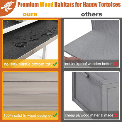 Tortoise Habitat Large Wooden Tortoise Enclosure Habitat with No-Leaking Tray Indoor & Outdoor, Reptile Cage for Small Animals TOR03-Grey