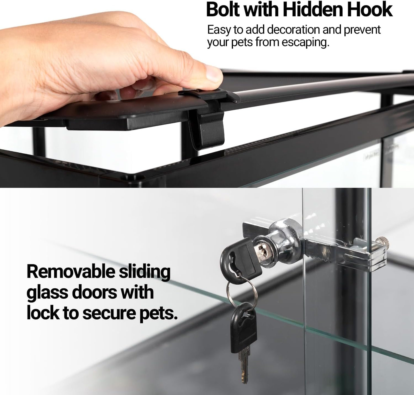 OiiBO 50 Gallon Glass Reptile Terrarium 36" x 18" x 18", 2 in 1 Reptile Habitat Terrarium with Front Sliding Doors Screen Ventilation for Lizard Gecko Tortoise