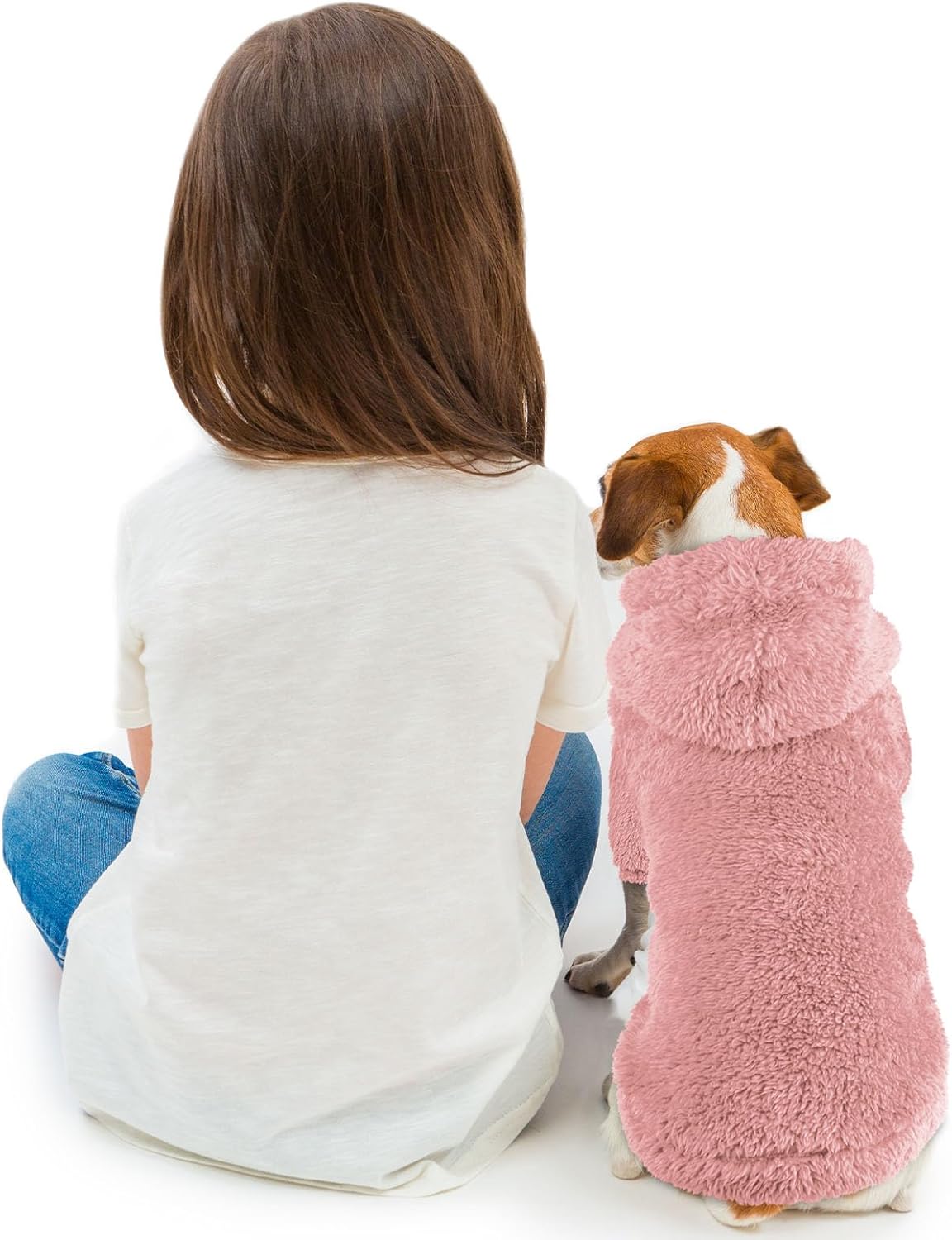 Fuzzy Dog Sweaters for Small Dogs Dog Hoodie Soft Double-Sided Plush Fleece Sweater Clothes Coats Hoodie Sherpa Hooded Sweatshirt(Pink-S)