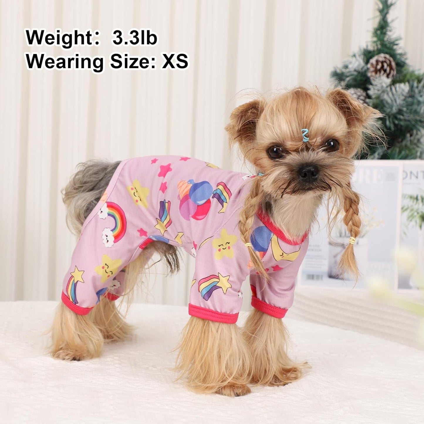 PinkBow Dog Pajamas Pjs Spring Summer Dog Clothes for Small Dogs Girl - Soft Stretchy Puppy Clothes Doggie Onesies Cat Pet Jammies Outfit (Rainbow Pink, X-Small)