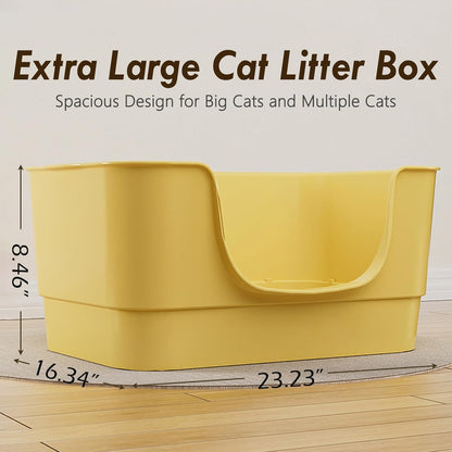 Extra Large Cat Litter Box with High Sides,23.23"×16.34"×8.46",Jumbo Kitty Litter Box with Low Entry,XL Cat Boxes for Indoor Cats,Easy to Clean,Anti-Splashing(White)