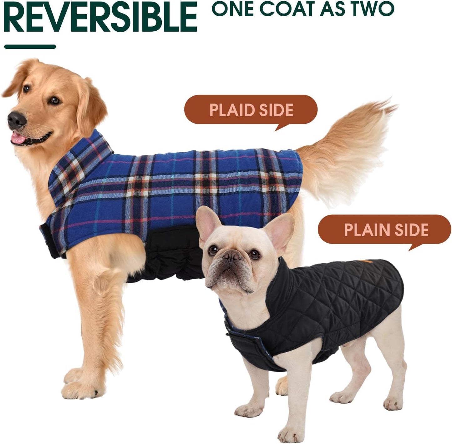 Kuoser Waterproof Dog Coat, Reversible Dog Jacket for Large Dogs, Adjustable Durable Doggie Winter Coat for Groowing Puppies Warm Puppy Cold Weather Apparel, Navy L