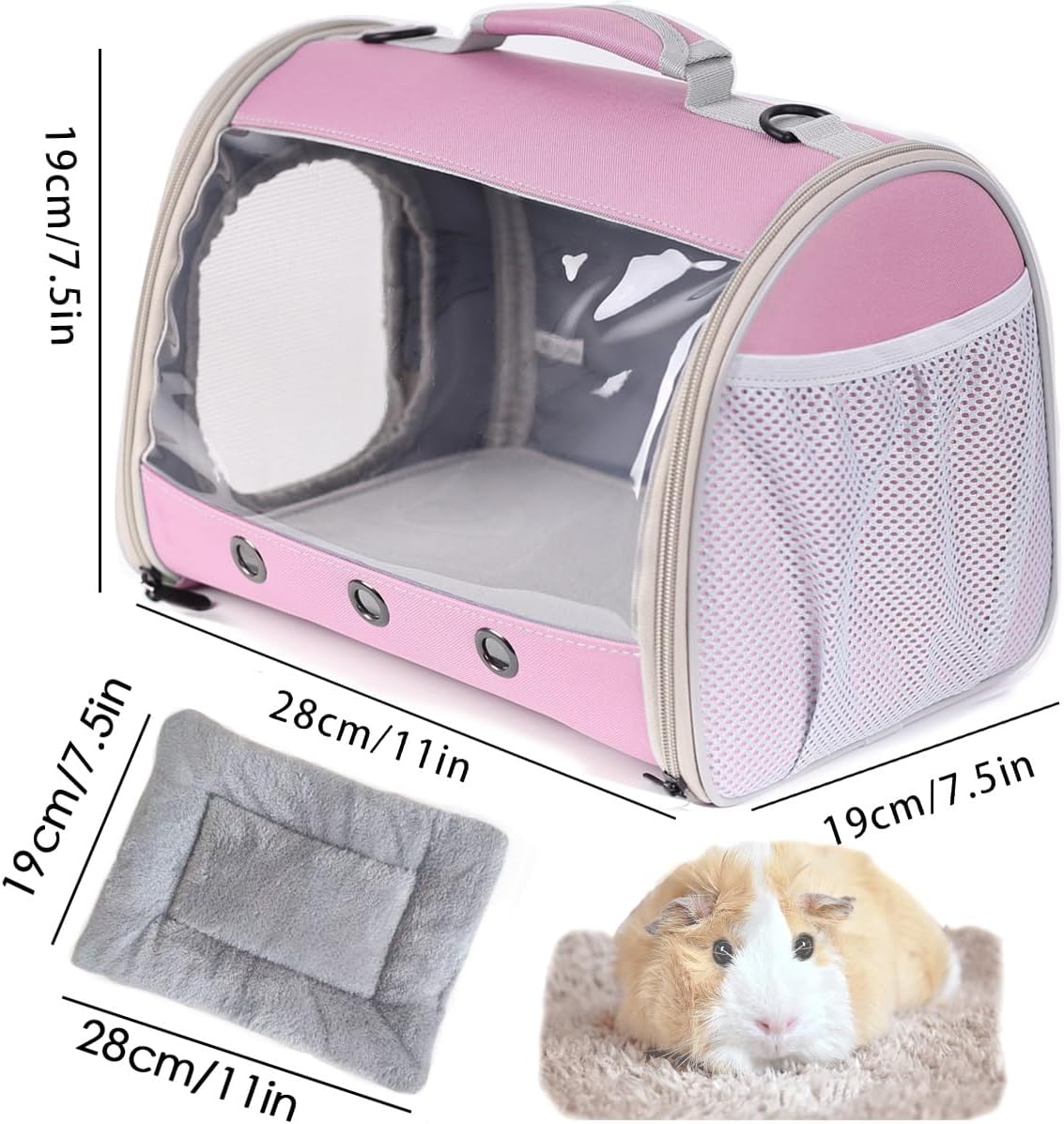 Small Animal Travel Backpack Carrier,Portable Bearded Dragon Bag for Sugar Glider,Hedgehog,Rat,Bunny,Rat,Outdoor Used (Pink, Carrier L+ I Leash)