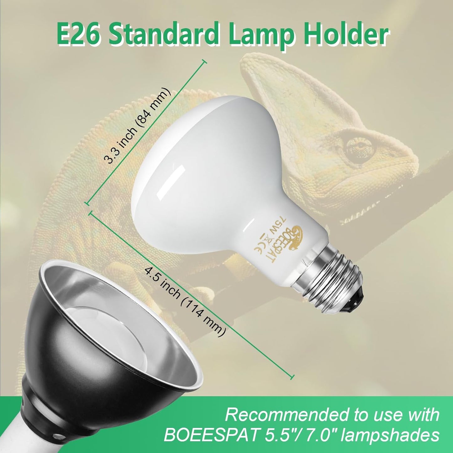 Pack of 2 Reptile Basking Light Bulbs - Incandescent 100W Simulated Sunlight UVA Heat Bulbs for Bearded Dragons, Geckos, Iguanas, Lizards, Amphibians & Small Pets