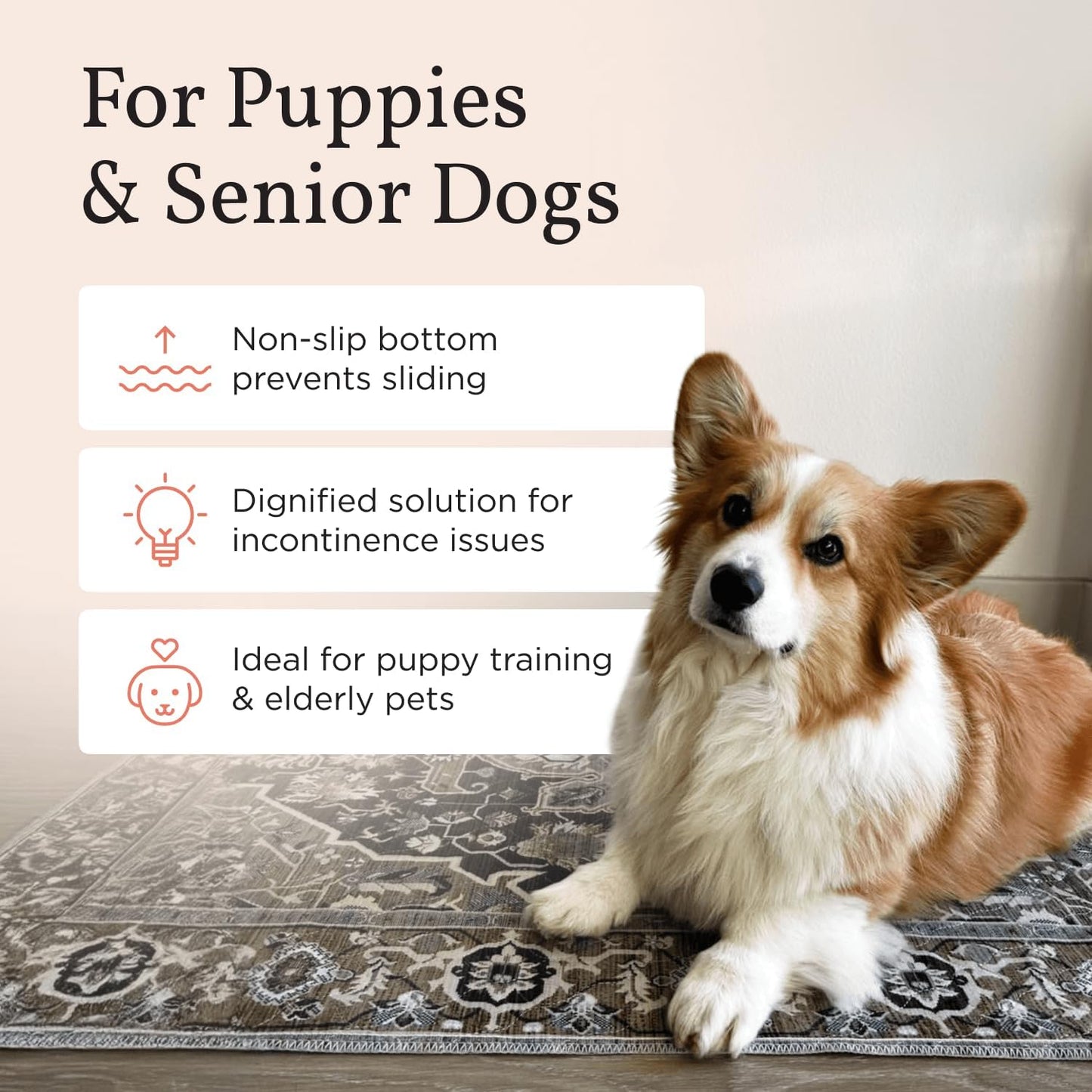 LOVEWAG Washable Dog Pee Pads, 36" x 48", Waterproof, Non-Slip, Super Absorbent, Reusable Machine-Washable, 2-Pack (Caramel Creme)