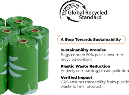 Best Pet Supplies Poop Bags for Dogs, 50% Post-Consumer Recycled Content dog waste bags on rolls, fits all poop bag holders for leashes - 150 Count, Green, Lavender Scented