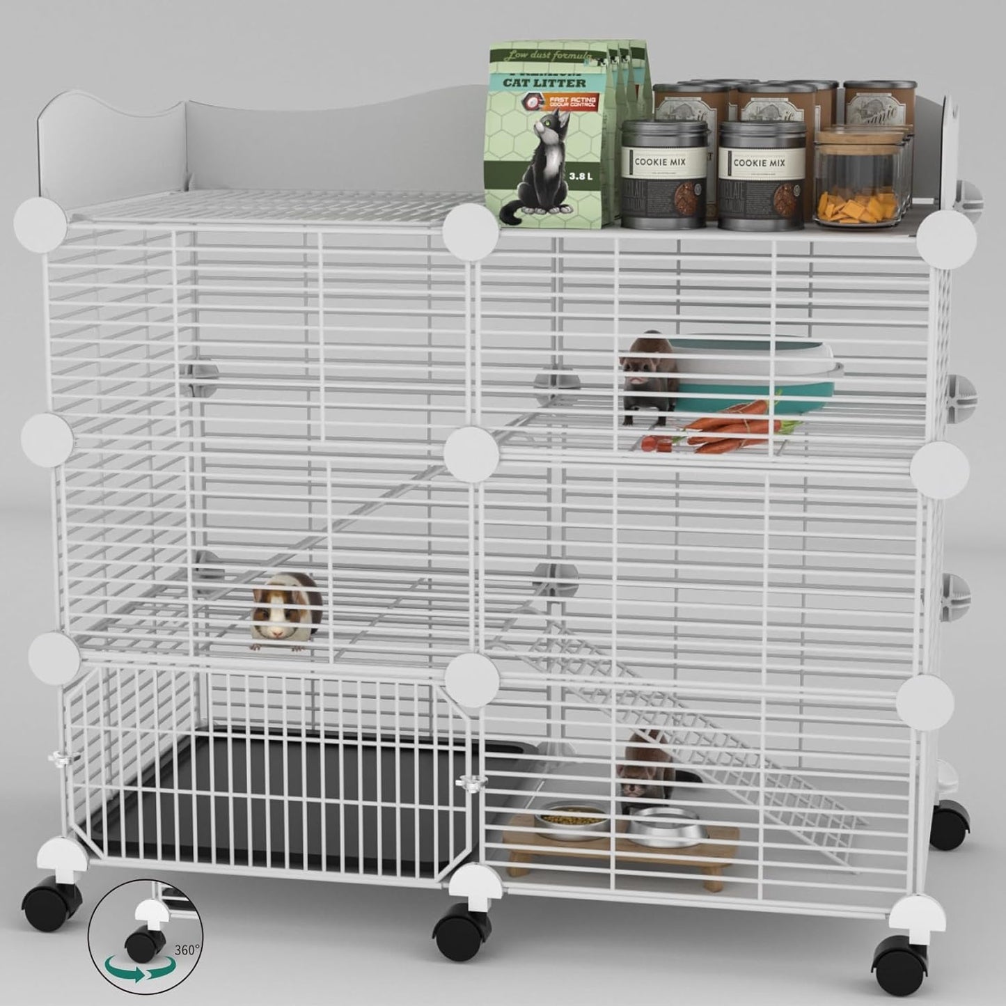 Large Guinea Pig Cages Indoor on Wheels, 3 Tier C&C Ferret Cage Small Animal Hideout House with Top & Removable Tray, Pet Playpen Fence for 1-3 Hamster, Rat, Chinchilla, Hedgehog