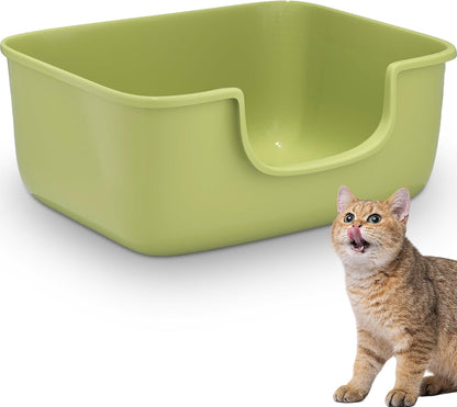 Large Cat Litter Box with High Sides, Open Kitty Litter Boxes Anti-Splashing for Indoor Cat Low Entry Cat Litter Pan for Small and Elderly Cats, Tool-Free Assembly(19.7” * 15.76” * 8.67” Green)