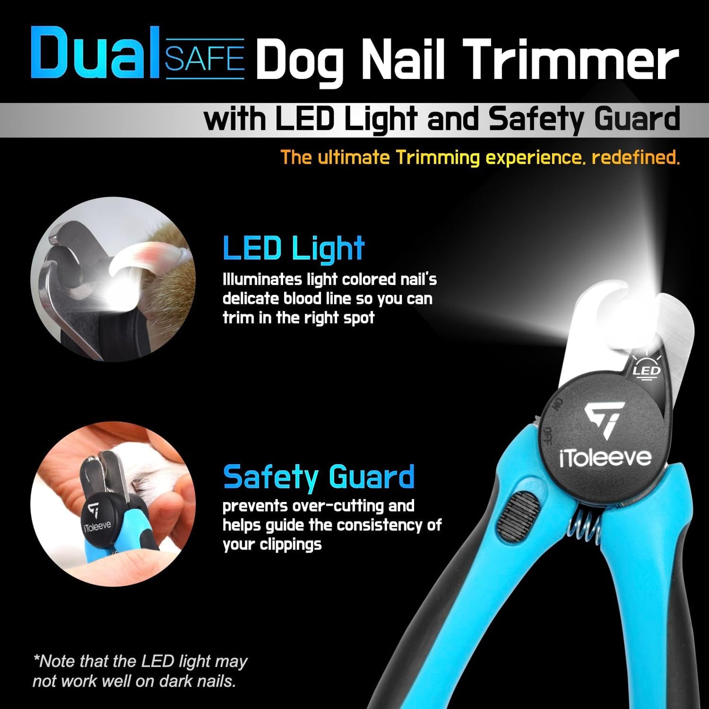 LED Dog Nail Clipper with Light, Illuminates Nails or Bloodline for Safe and Easy Trimmers, Extra Sharp for Thick Nails, Quick Sensor, Avoid Over Cutting Toenail, for Cats & Dogs