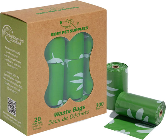 Best Pet Supplies Poop Bags for Dogs, 50% Post-Consumer Recycled Content dog waste bags on rolls, fits all poop bag holders for leashes - 300 Count, Green, Lavender Scented