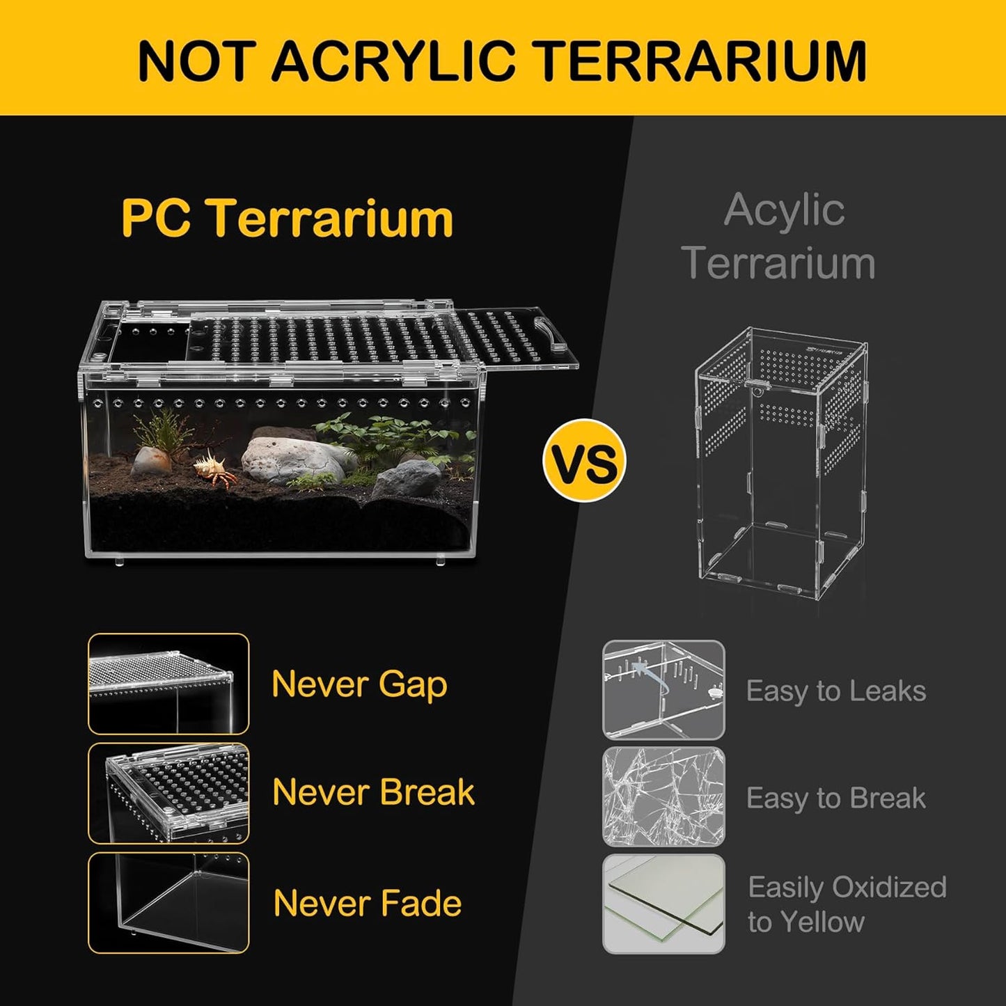 Reptile PC Terrarium,Spider Tank Starter Kit,Leopard Gecko Container,Tarantula Cage,Hermit Crab Habitat,Lizard Enclosure,Insect Housing,Jumping Spider Enclosure,Small Bearded Dragon Vivarium