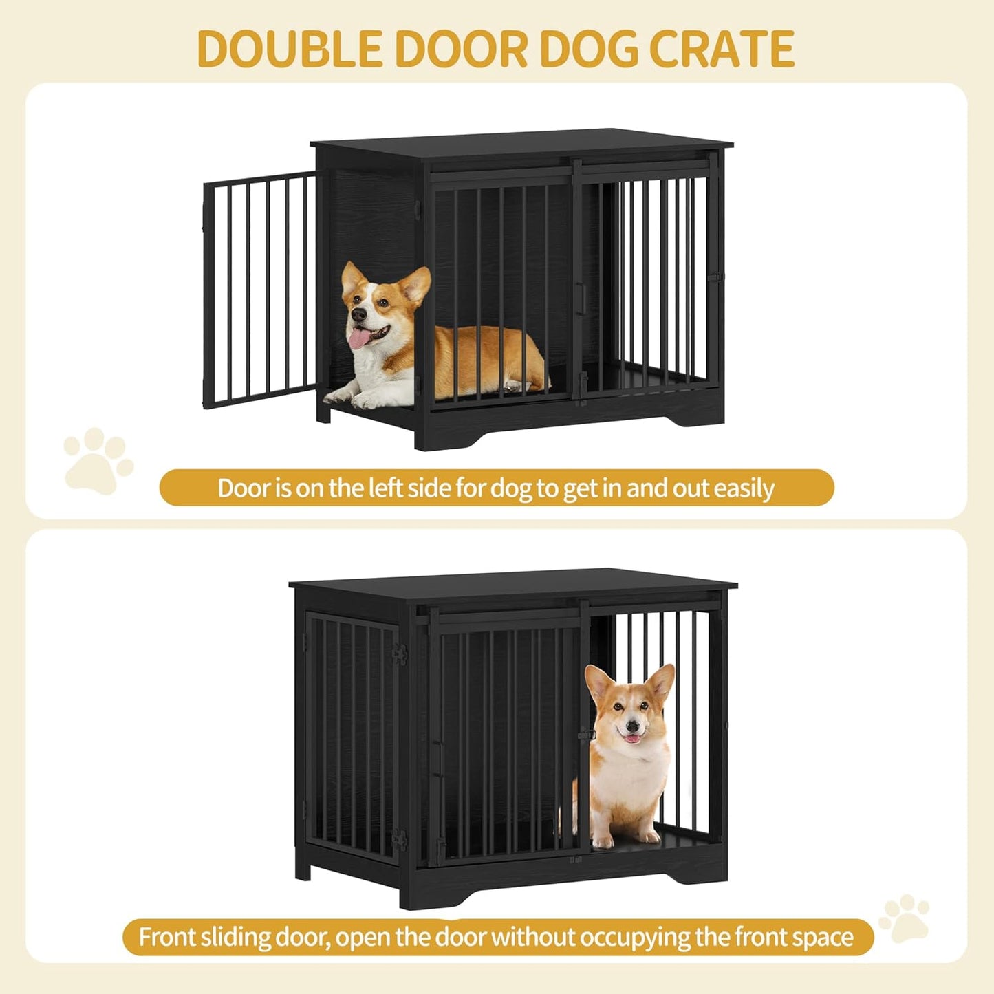31.9" Dog Crate Furniture with Barn Door, Heavy Duty Dog Kennel Indoor with 2 Doors, Wooden Pet Cage End Table for Small Medium Dogs up to 44 lb, Anti-Chew Anti-Escape, Black DFC83604B