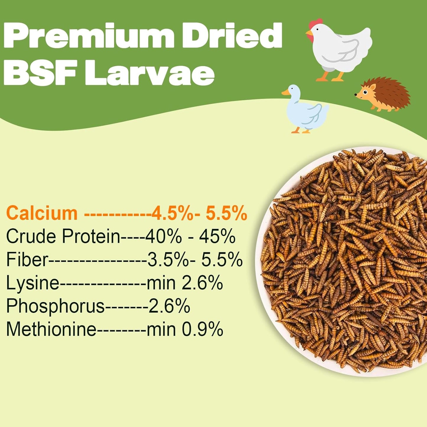 10LB Dried Black Soldier Fly Larvae, 86X Calcium Than Dried Mealworms, High Protein Non-GMO Organic Chicken Feed