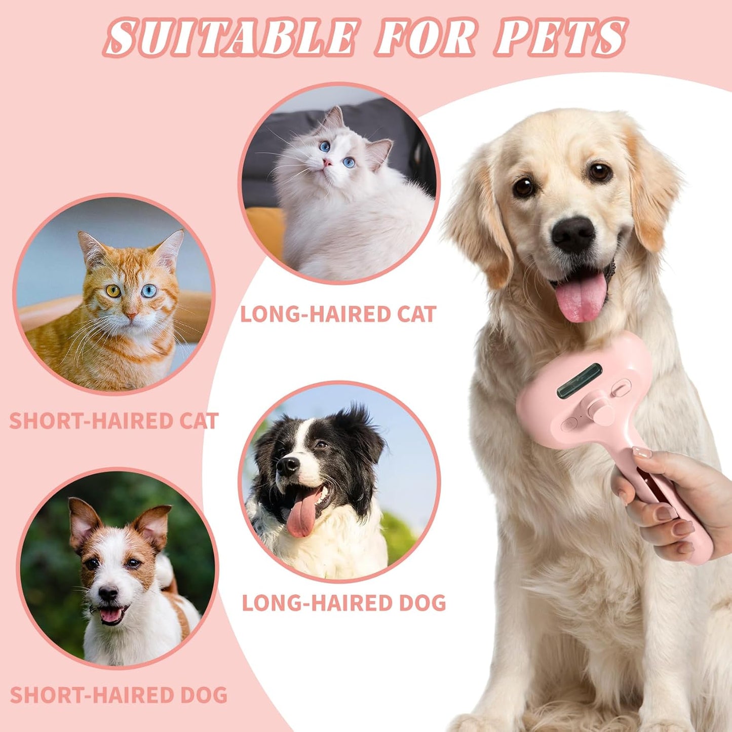 Self-Cleaning Spray Cat Brush for Shedding, Removes Static Flying Hair, and Works Wonders for Both Long and Short-Haired Pets 2 In 1 Cleaning Brush for Cats And Dogs Grooming (pink)