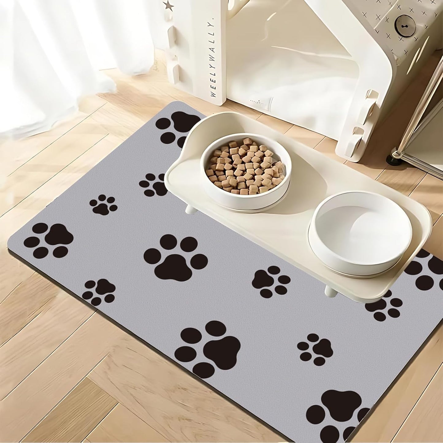 18×30in Pet Feeding Mat Dog Cat Food Mat for Floors Waterproof Food and Water Bowl Mats for Indoor Absorbent Non-Slip Dog Food Mat Quick Dry Pet Food Mats Light Gray