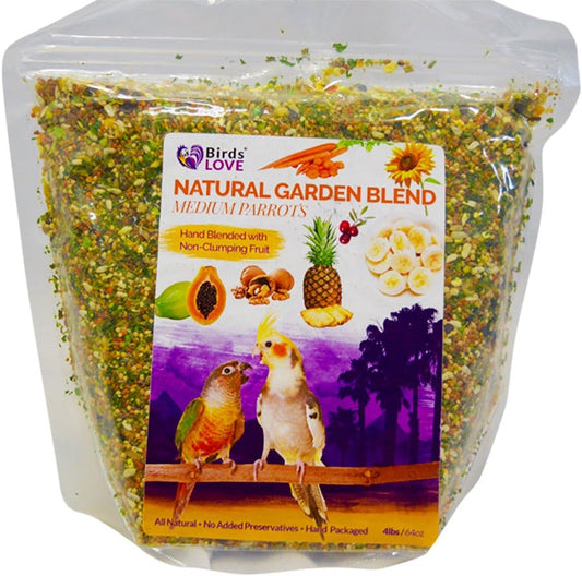 Birds LOVE All Natural Garden Blend Bird Food for Medium Birds - Cockatiels, Green Cheek Conures, Ringneck Parakeets and Small Quakers 4lb