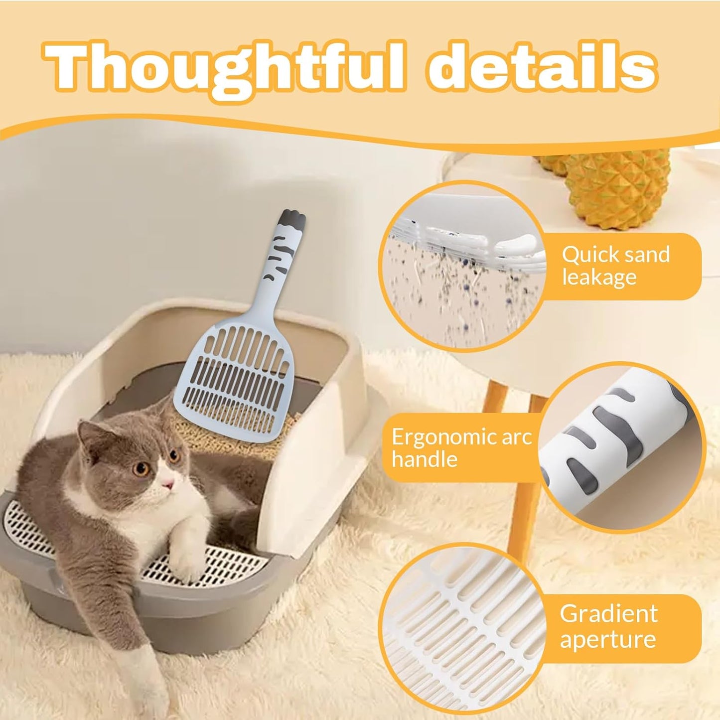Cat Scooper for Litter Box, Cat Litter Scoop, Kitty Litter Scoop, Cat and Dog Poop Collector, Pet Litter Sifter, Cute Handle, Cat Litter Scooper with Holder for Various Litter Boxes