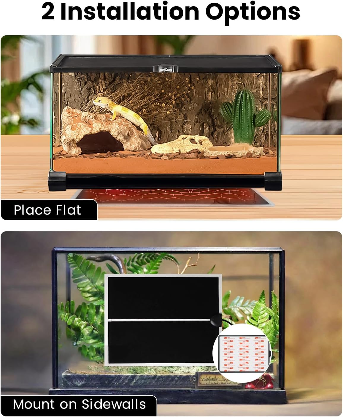 MQ Reptile Terrarium Heat Pad with LCD Digital Aquarium Thermometer, 5.5 x 6in Power Adjustment Under Tank Heater Mat for Pets, Small Animals, Seedling, 5W
