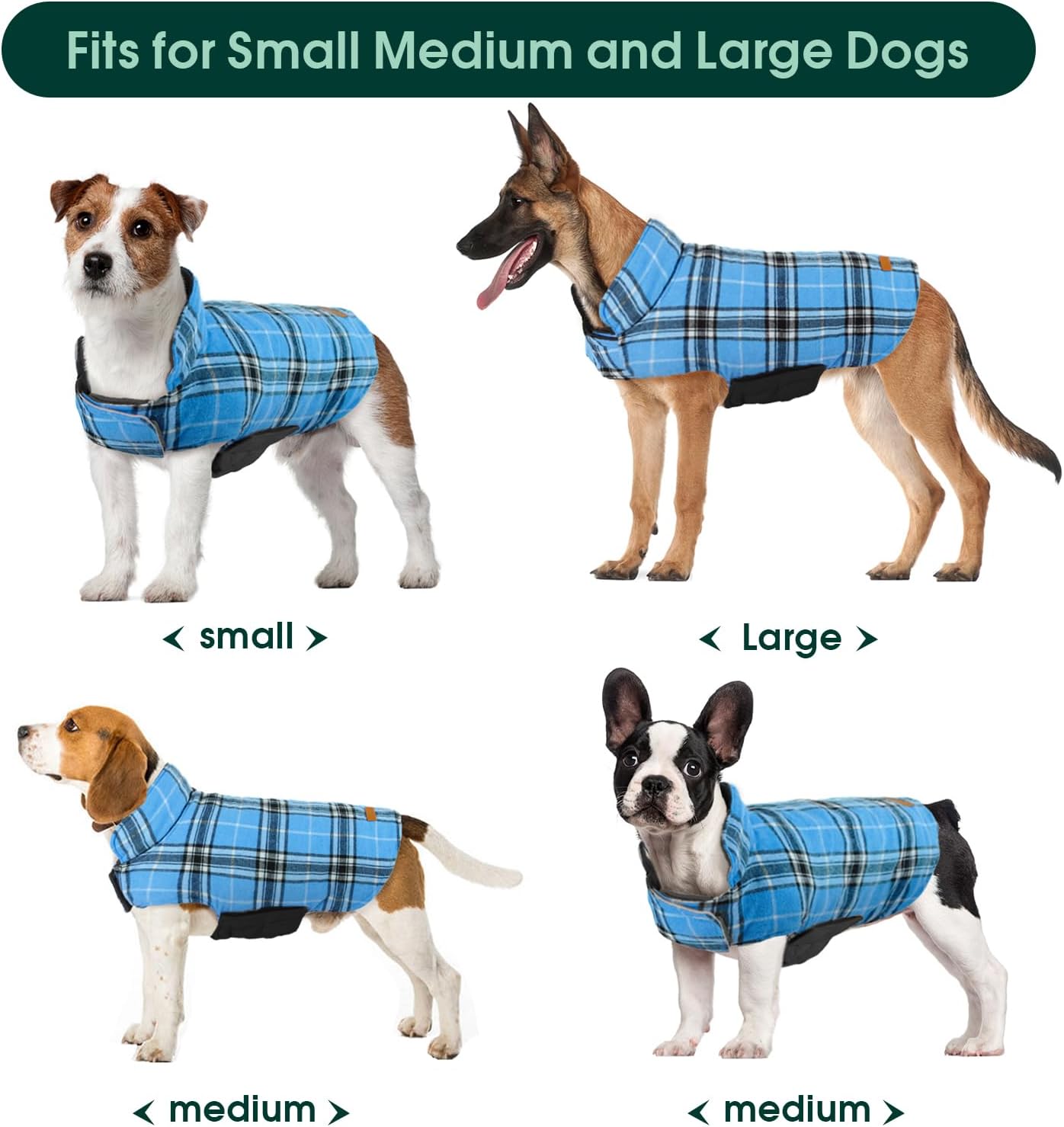Kuoser Waterproof Dog Coat, Reversible Dog Jacket for Small Dogs, Adjustable Durable Doggie Winter Coat Warm Cozy Puppy Cold Weather Apparel from Small to Large Breed, Blue S