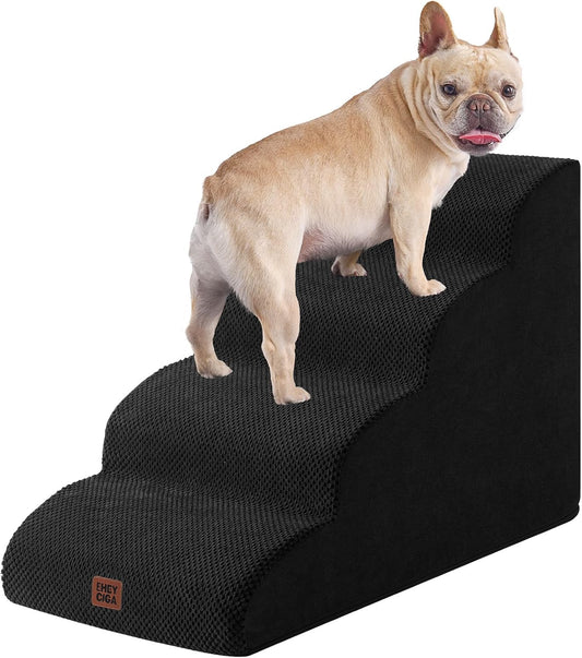 EHEYCIGA Curved Dog Stairs Ramp for High Beds 19.7" H, 4-Step Dog Steps for Small Dogs and Cats, Pet Stairs for High Bed Climbing, Non-Slip Balanced Pet Step Indoor, Black