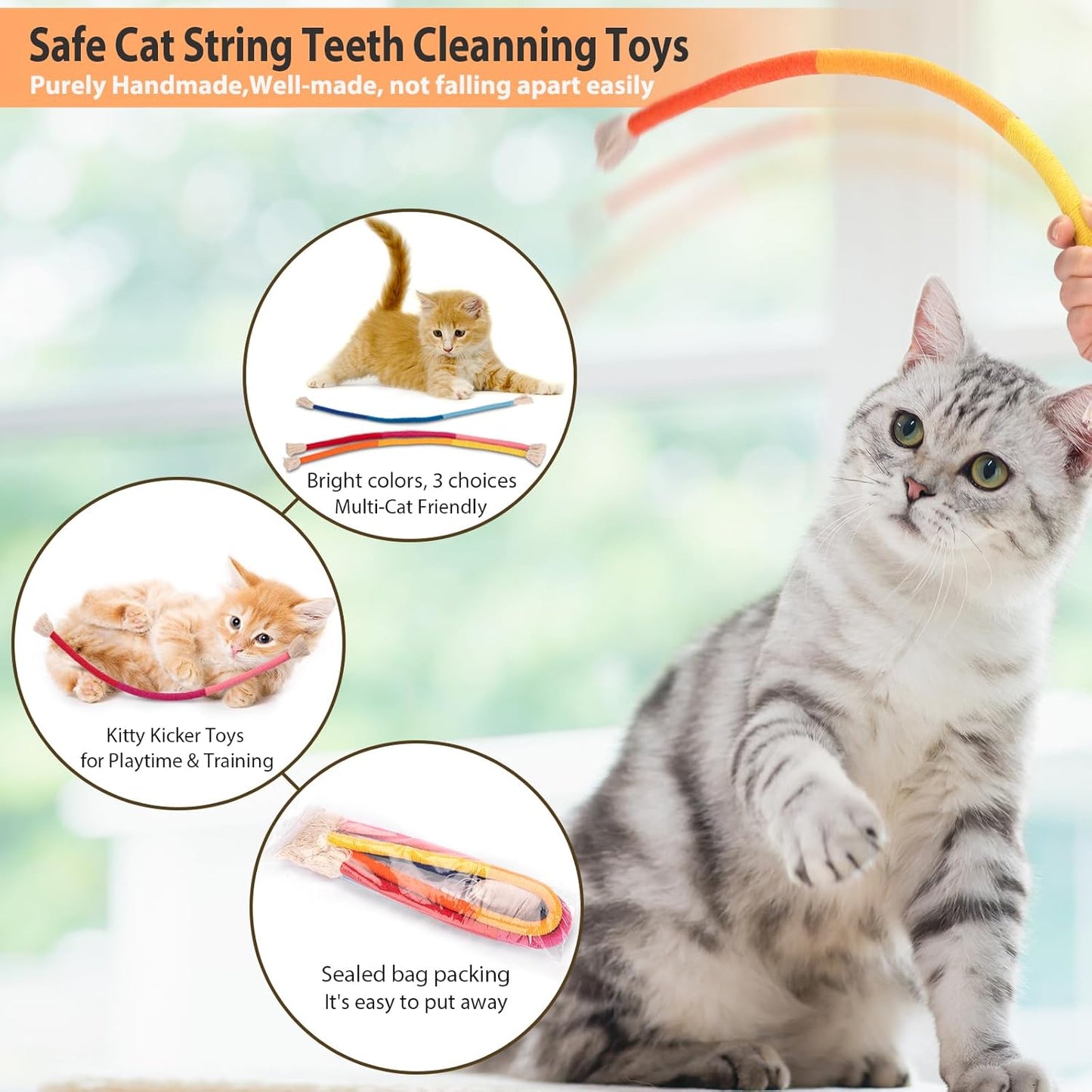 Retro Shaw Cat Toys Chew Ropes, Catnip Rope Toys for Indoor Cats Kitten, Safe Cat String Kitten Chew Teething Toy Kitty Nip Kicker - Pack of 3, 23.6 Inches
