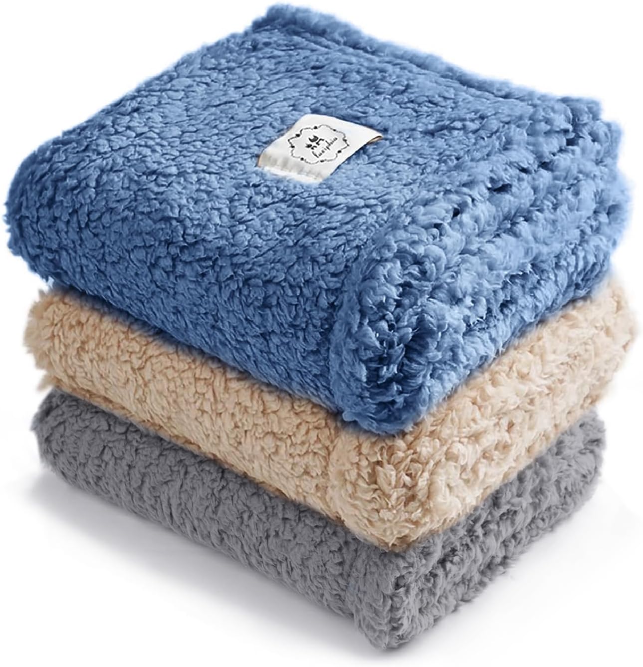 Luciphia 1 Pack 3 Calming Dog Blanket Fluffy Premium Fleece Pet Blankets Soft Sherpa Throw for Dogs Puppy Cat Grey/Beige/HazeBlue Large (41" x31")