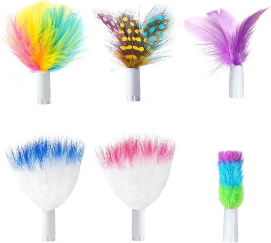 ORSDA 6Pcs Interchangeable Attachments Cat Feather Toys Replaceable Feathers and Fluffy Toy Accessories