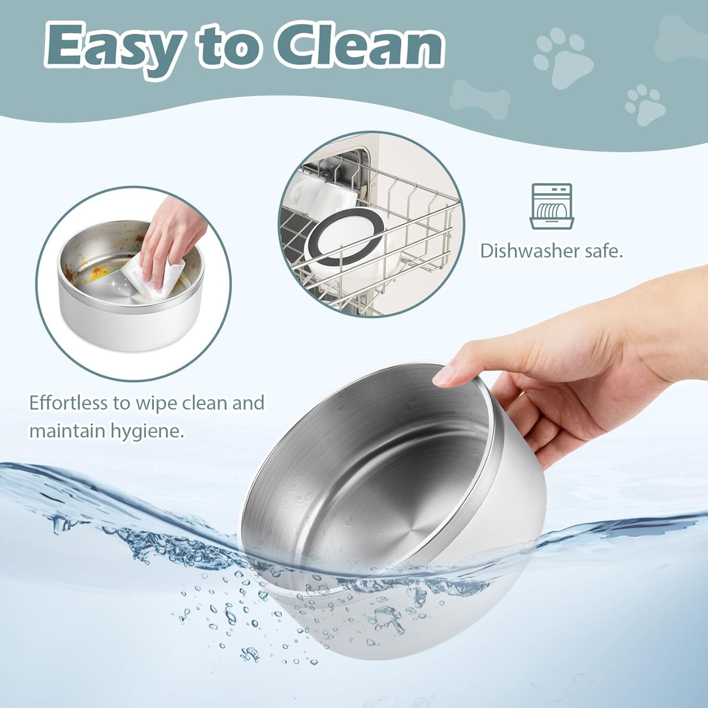 LIANLAI Dog Water Bowl, Rust-Resistant Stainless Steel Dog Bowls, Non-Slip Pet Dishes for Medium Puppys, Double-Walled Puppy Bowls (White，40 oz)