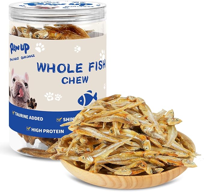 PAWUP Whole Fish Treats for Dogs, Air Dried -100% Wild-Caught Fish Treat, Only Two Ingredient, High in Protein and Omega-3, 8oz