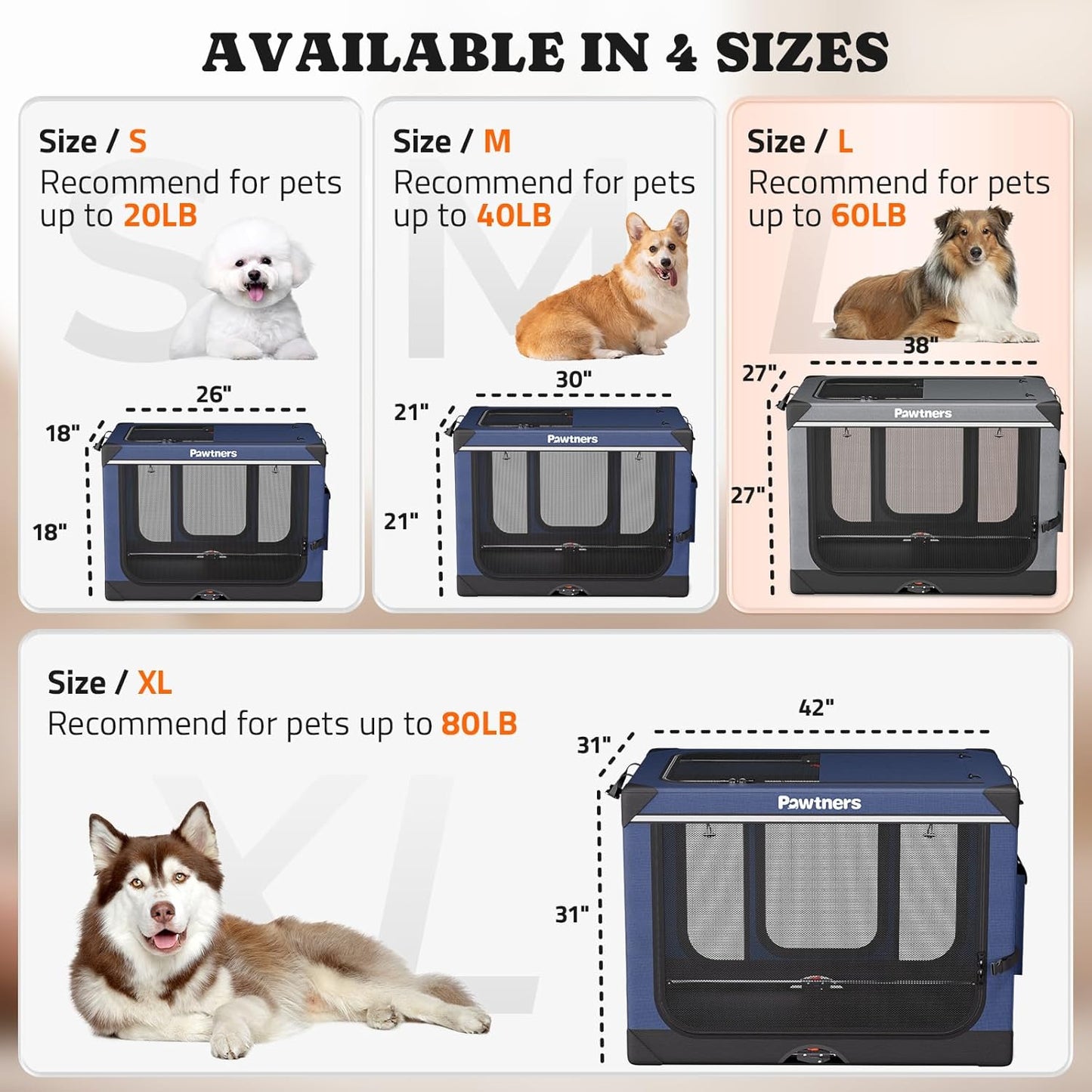 Collapsible Dog Crate: 38 Inch Foldable Soft Sided Dog Crate for Large Dogs, Portable Dog Travel Kennel with Soft Mat for Indoors & Outdoors, Grey (38" L x 27" W x 27" H)