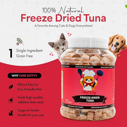 Freeze-Dried Tuna Treats for Cats & Dogs – 100% Wild Caught, Single Ingredient, High-Protein, Healthy Snack – No Additives or Preservatives – 3.5oz - Inspected & Tested in USA