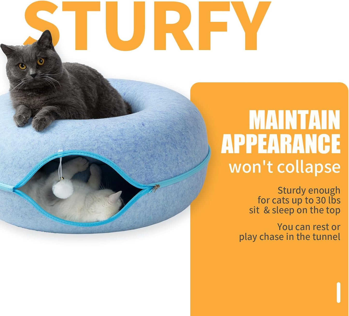 Jia Xi Cat Tunnel Bed and Hideout, Large Indoor Cat Condo with Cave (24 inch, Blue)